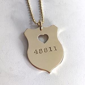Golden Law Enforcement Officer Heart Badge Pendant - Handmade LEO Jewelry