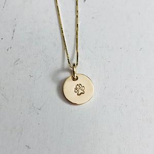 14K Gold Paw Print Charm Necklace