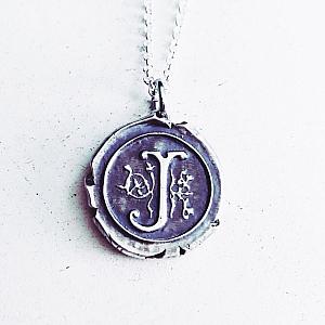 Vintage Inspired Silver Wax Seal Letter Pendant