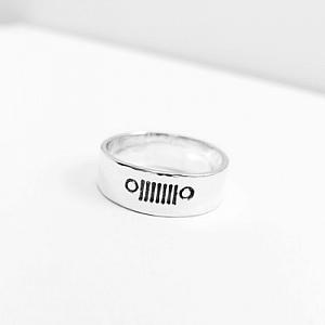 Jeep Ring - Sterling Silver  Jeep Wedding Band Round Headlights