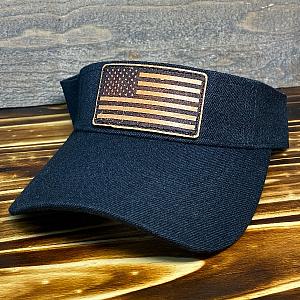 USA Flag Leather Patch - Black Visor