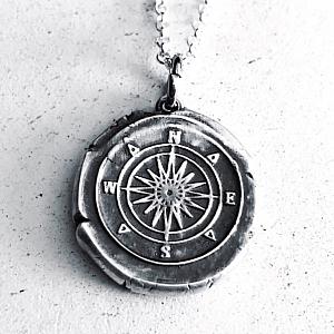 Compass - Vintage Inspired Silver Wax Seal Pendant