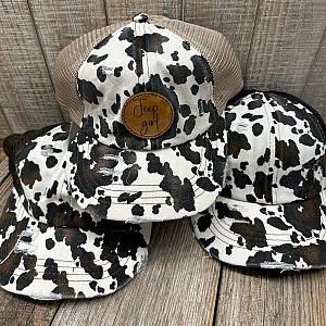 Jeep Girl Leather Patch Cow Print Ponytail Hat