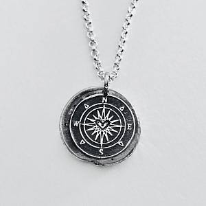 Compass - Heart Compass - Vintage Inspired Silver Wax Seal Pendant