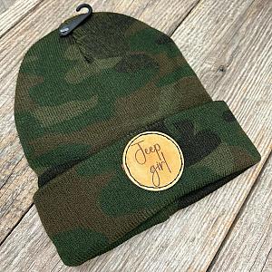Camo Beanie with Leather Patch