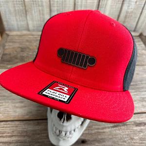 Jeep Grille Flat Bill - RED Richardson Snapback Hat - Dark Leather Patch