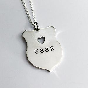 Law Enforcement - Sterling Silver Heart Shield Necklace